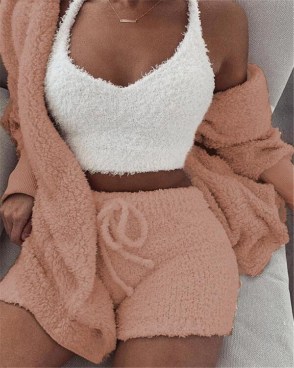 3pcs Womens Clothing Long Sleeve Crop Tank Top And Drawstring Shorts Pajama Set - Image 7